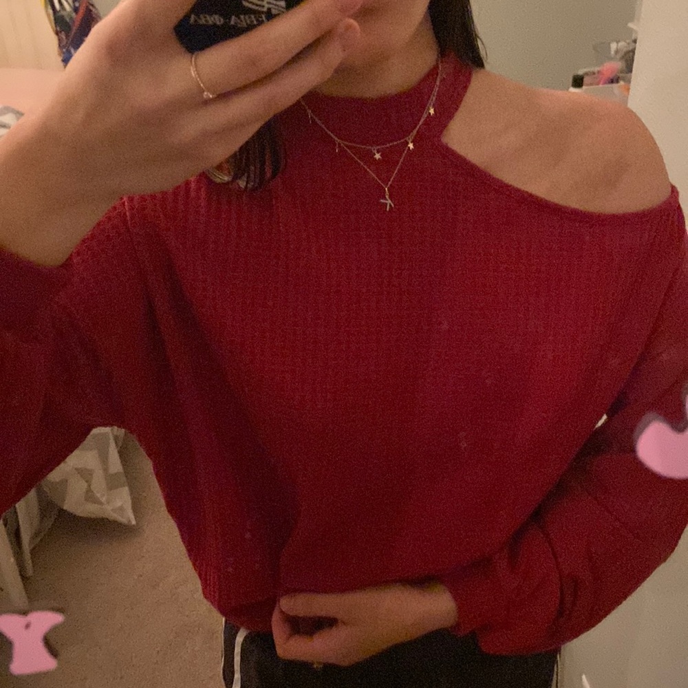 Cute Open Shoulder Red Top
